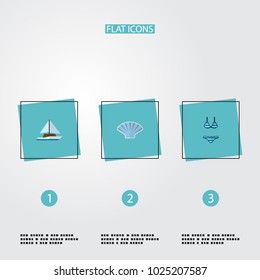 Set of summer icons flat style symbols with bikini, shell, yacht and other icons for your web mobile app logo design.