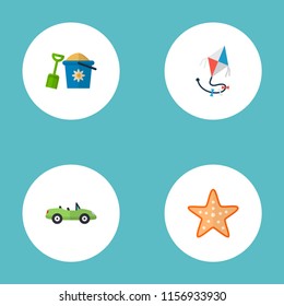 Set of summer icons flat style symbols with car, kite, pail and other icons for your web mobile app logo design.