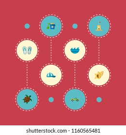 Set of summer icons flat style symbols with waves, cap, sand icons for your web mobile app logo design.