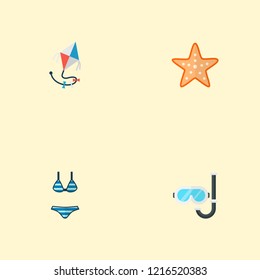Set of summer icons flat style symbols with starfish, kite, diving mask and other icons for your web mobile app logo design.