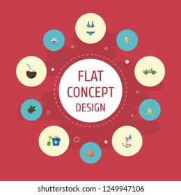 Set of summer icons flat style symbols with turtle, kite, crab and other icons for your web mobile app logo design.