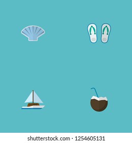Set of summer icons flat style symbols with coconut drink, shell, yacht and other icons for your web mobile app logo design.