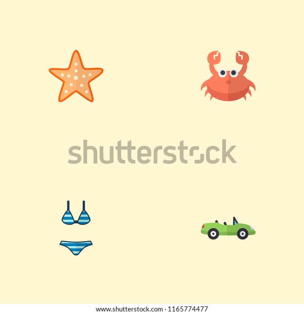 Set of\
summer icons flat style symbols with crab, cabriolet, bikini and\
other icons for your web mobile app logo\
design.