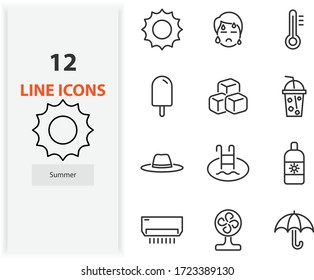 set of summer icons, hot, ice cream, ice water