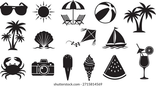 Set von Sommer-Icons inklusive Strandessentials einzeln auf transparentem Hintergrund
