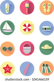 Set of summer icons isolated on light yellow background