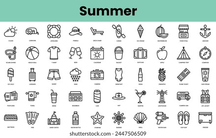 Set of summer icons. Linear style icon bundle. Vector Illustration