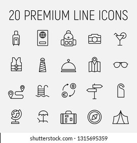 Set of summer icons in modern thin line style. High quality black outline travel symbols for web site design and mobile apps. Simple summer pictograms on a white background