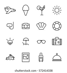 Set of summer icons in modern thin line style. High quality black outline travel symbols for web site design and mobile apps. Simple summer pictograms on a white background.