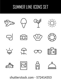 Set of summer icons in modern thin line style. High quality black outline travel symbols for web site design and mobile apps. Simple summer pictograms on a white background.