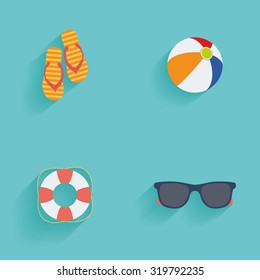 Set of summer icons on a blue background