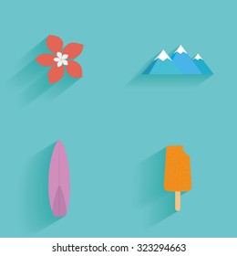 Set of summer icons on a blue background