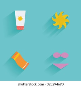 Set of summer icons on a blue background