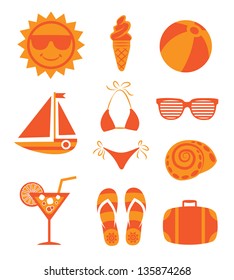 Set of summer icons on white background