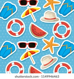 set summer icons pattern background