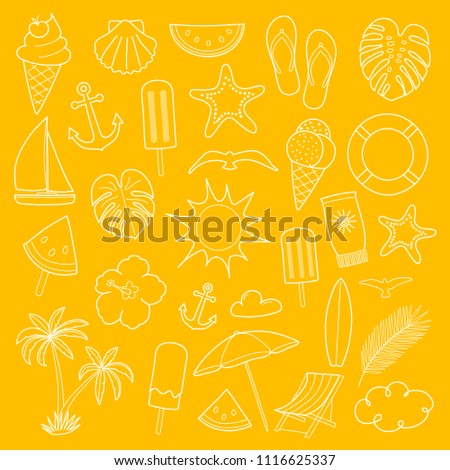 Set of summer icons in retro style. Vector.