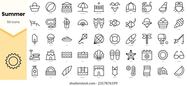 Set of summer Icons. Simple line art style icons pack. Vector illustration