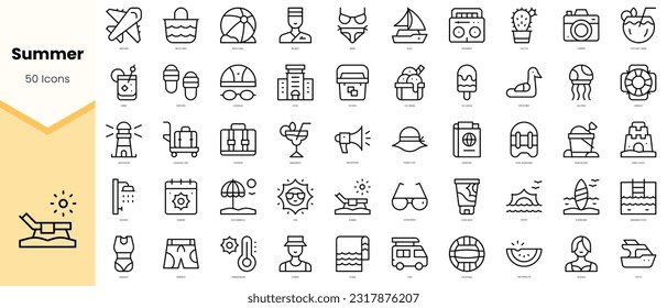 Set of summer Icons. Simple line art style icons pack. Vector illustration