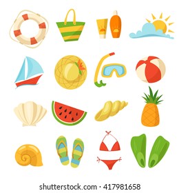 Set of summer icons. Summer and travel objects. 