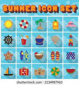 set of summer icons vector