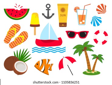 Set of summer icons. Vector illustration