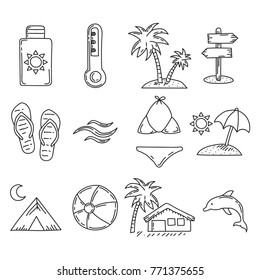 Set of Summer illustration Hand drawn doodle Sketch line vector