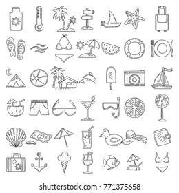 Set Of Summer Illustration Hand Drawn Doodle Sketch Line Vector