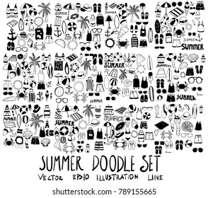 Set of Summer illustration Hand drawn doodle Sketch line vector scribble