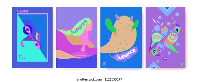 Set of summer illustration for poster, cover, and advertisement. Retro and vintage summer design illustration. Summer holiday background template in eps10.
