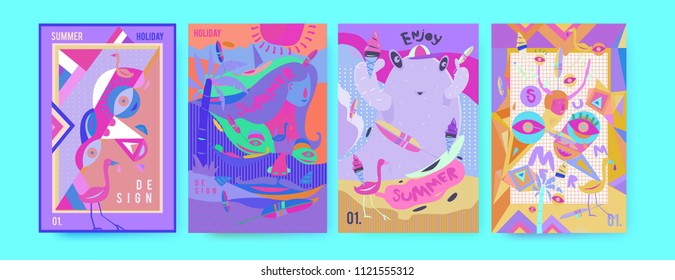 Set of summer illustration for poster, cover, and advertisement. Retro and vintage summer design illustration. Summer holiday background template in eps10.
