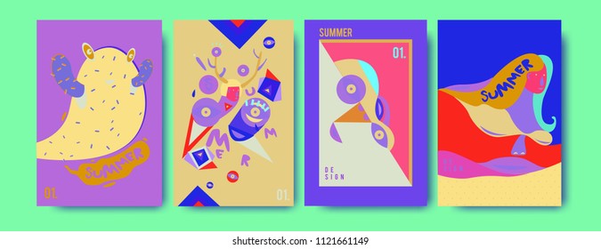 Set of summer illustration for poster, cover, and advertisement. Retro and vintage summer design illustration. Summer holiday background template in eps10.