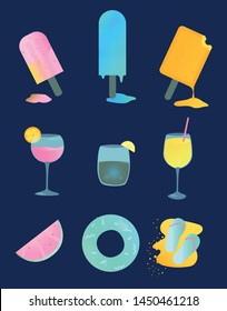 set of summer illustrations - popsicles, drinks and summer objects