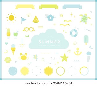 Set of summer item illustrations and frames Decoration Accent Background Vector Decorative Colorful No lines