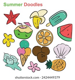 Satz von Sommer-Artikel-Aufkleber. Sammlungselemente für Sommerurlaub und Party. Vektor-Illustration isoliert auf weißem Hintergrund.