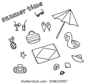 set of summer items. doodle coloring