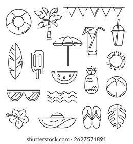 Set of summer items. Stylized beach objects.