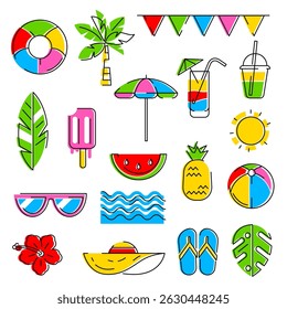 Set of summer items. Stylized beach objects.