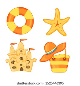 Set of summer items for vacation. Summer cartoon collection in vector.