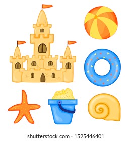 Set of summer items for vacation. Summer cartoon collection in vector.