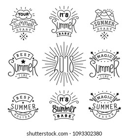 Set of Summer labels design. Linear style emblem. Hand-made art. Vector elements