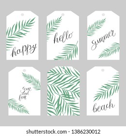 Set of summer labels with hand drawn elements.Fresh healthy food tropical collection, badges or labels vector template.Big set of summer hand drawn tags,cards,poster,banner for holiday,beach vacation.