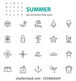 Reihe von Sommerlinien Symbole, Strand, Urlaub, Reisen
