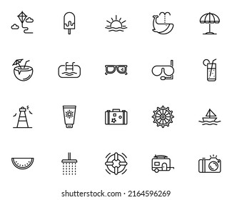 set of summer line icons, beach, sea, vacation, holiday
