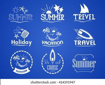 set of summer logos on summer holidays, weekend, travel, sea cruise