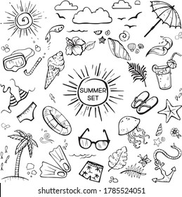 Set of summer logos vector eps. A set of summer attributes for the beach and recreation eps.