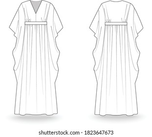 Set of summer long maxi dresses and fashion stylish dress collection template, fill in the blank apparal tops bottoms various styles