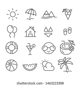 Set of summer minimal icons set isolated. Modern outline on white background