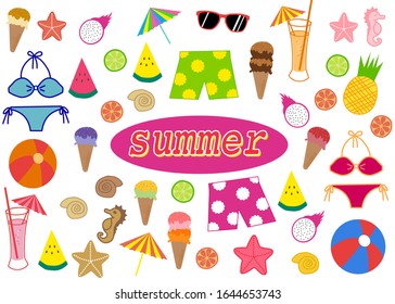 A set of summer objects isolated on white background. Very fun time in summer.