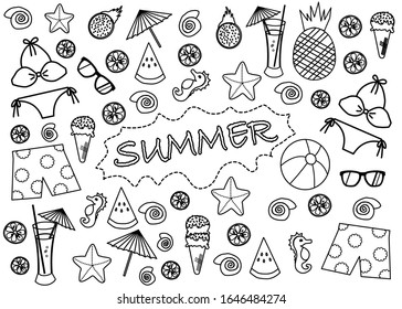 A set of summer objects isolated on white background. Very fun time in summer.