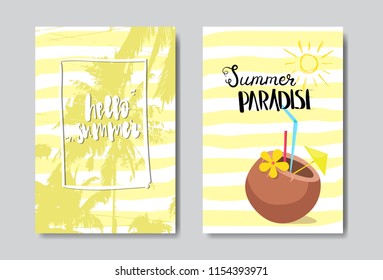 set summer paradise coconut cocktail badge Isolated Typographic Design Label. Season Holidays lettering for logo,Templates, invitation, greeting card, prints and posters. vector illustration